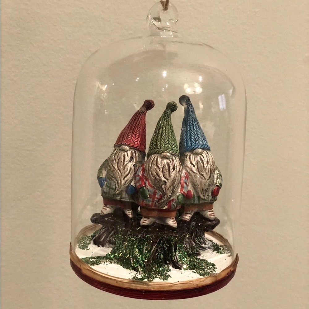 POTTERY Barn Christmas Tree Ornament. FOREST Gnome Mercury Glass Cloche Dome NEW